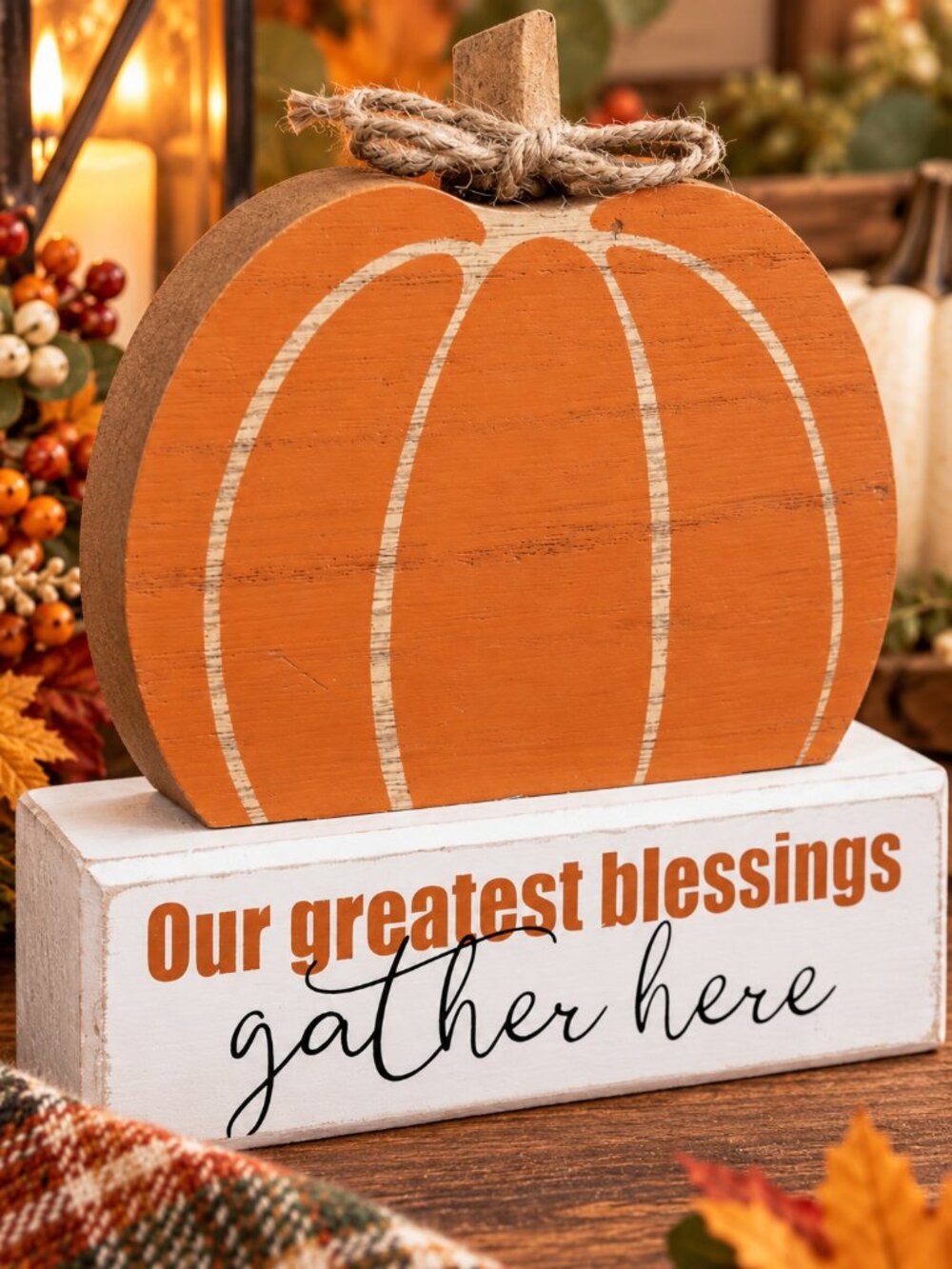 Our Greatest Blessings Gather Here Fall Pumpkin Sign Autumn Farmhouse Décor - Picture 2 of 4
